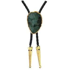 Braided Faux Leather Emerald Gold Trim Bolo Tie